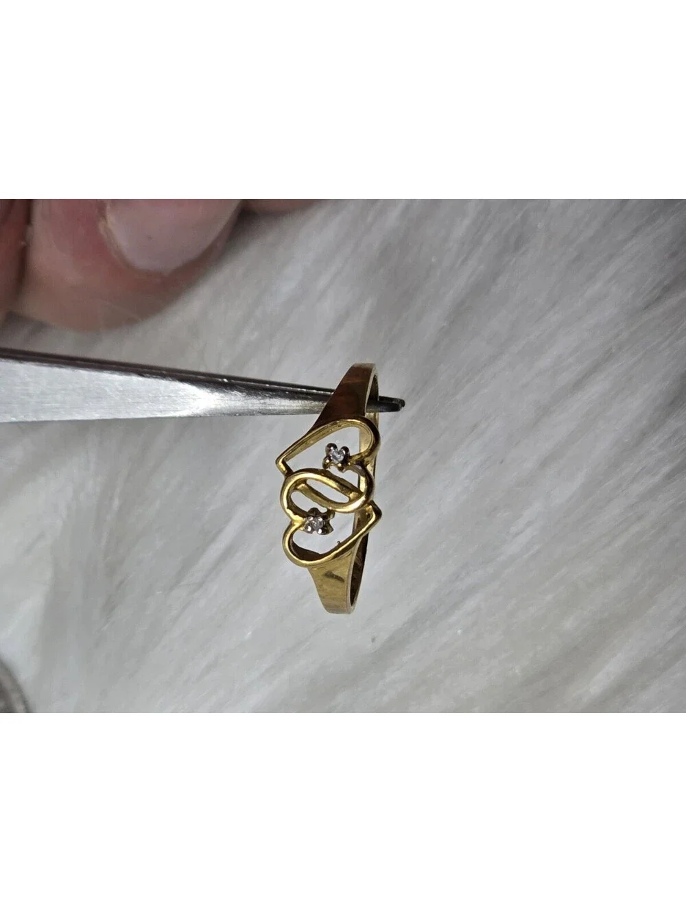 10k Yellow Gold Plumb Intertwined Double Heart Diamond Ring